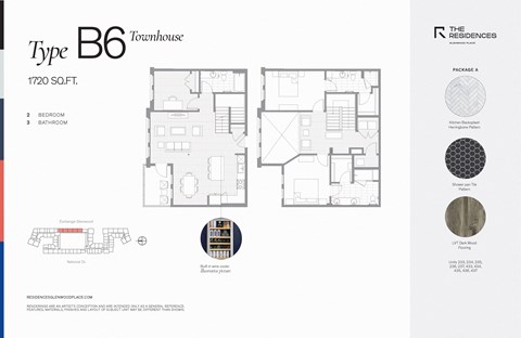 Floor plan for 2 beds, 3 baths, 1720 sqft